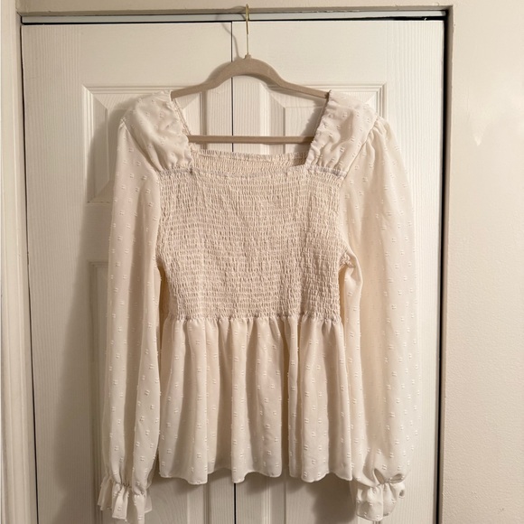 SHEIN Cream Textured Blouse with Ruffle Accents - Picture 1 of 1